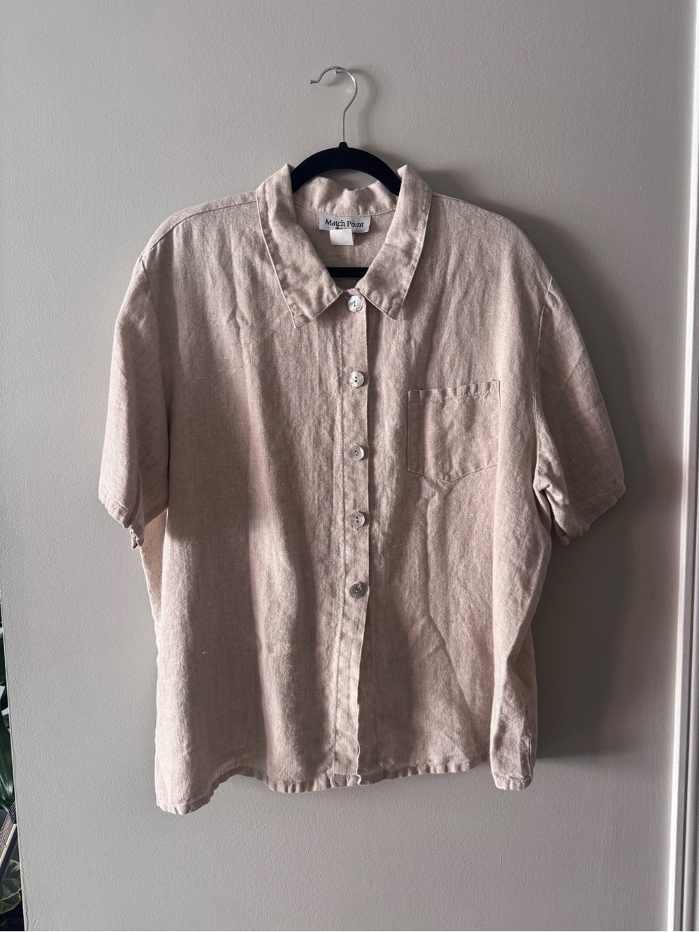 Vintage Match Point Linen Button-Up Shirt, Size XL (fits like M/L)